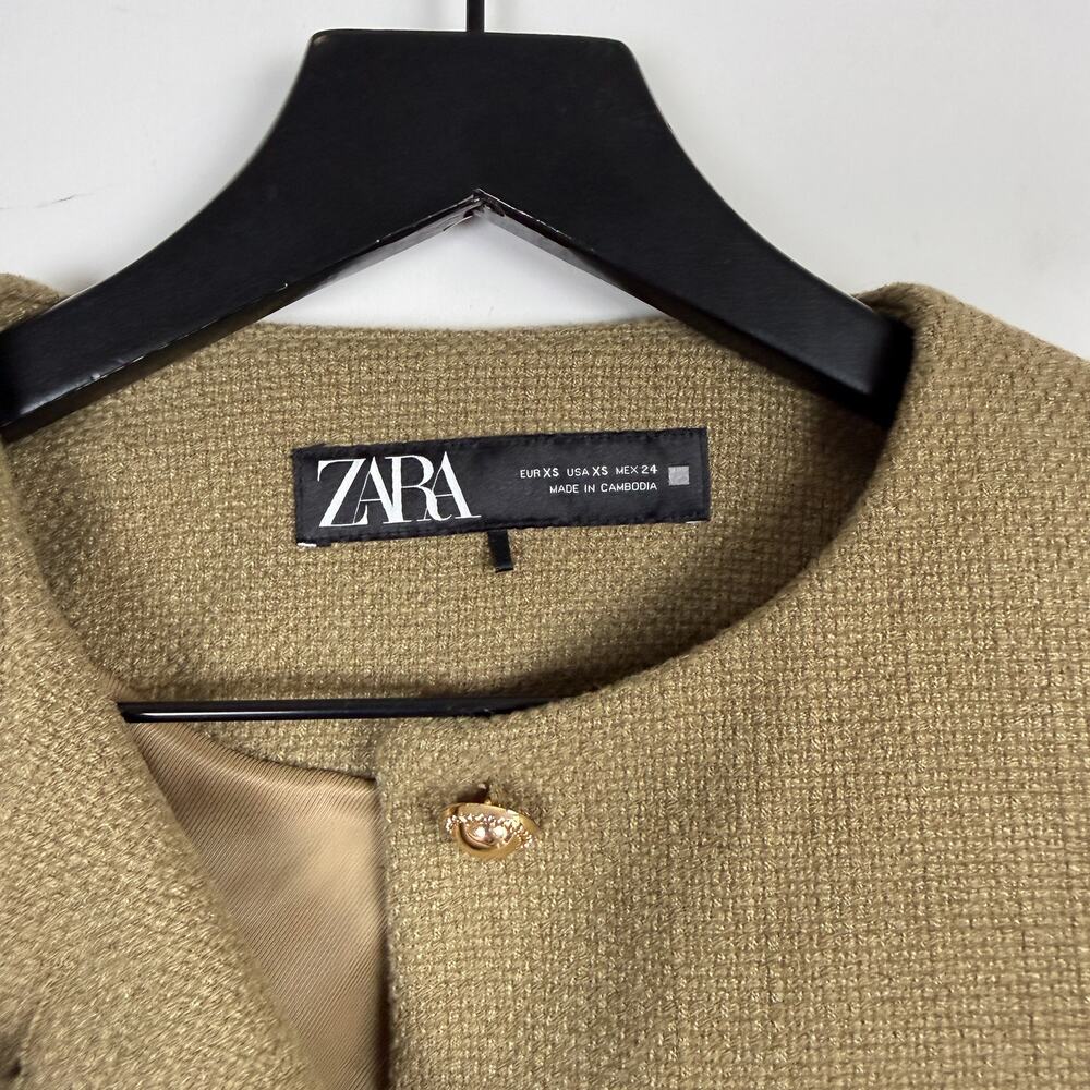 Zara Woven Utility Dressy Structured Jacke Crop Olive Green Gold Buttons - XL - Picture 3 of 10
